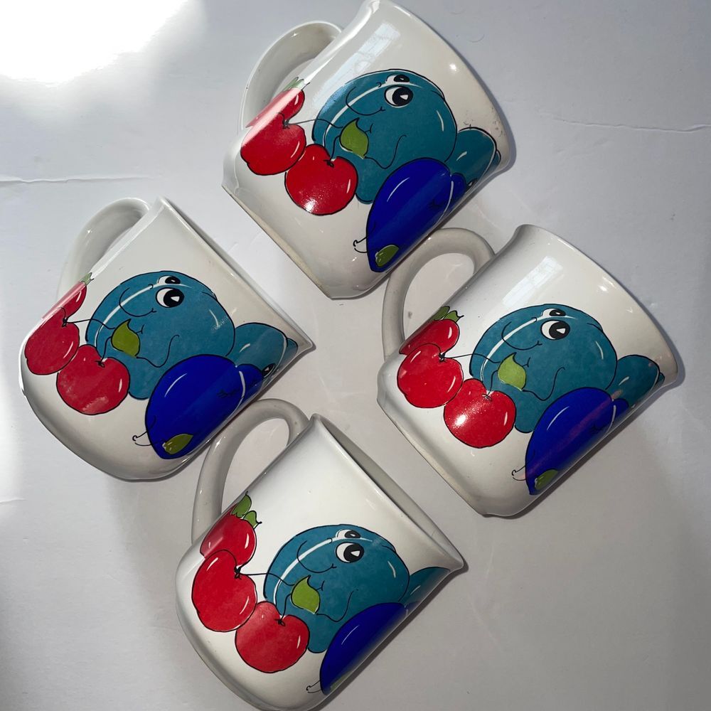 Dae Kor Nancy Lynn orchard‎ plum theme vintage ceramic mugs set of 4